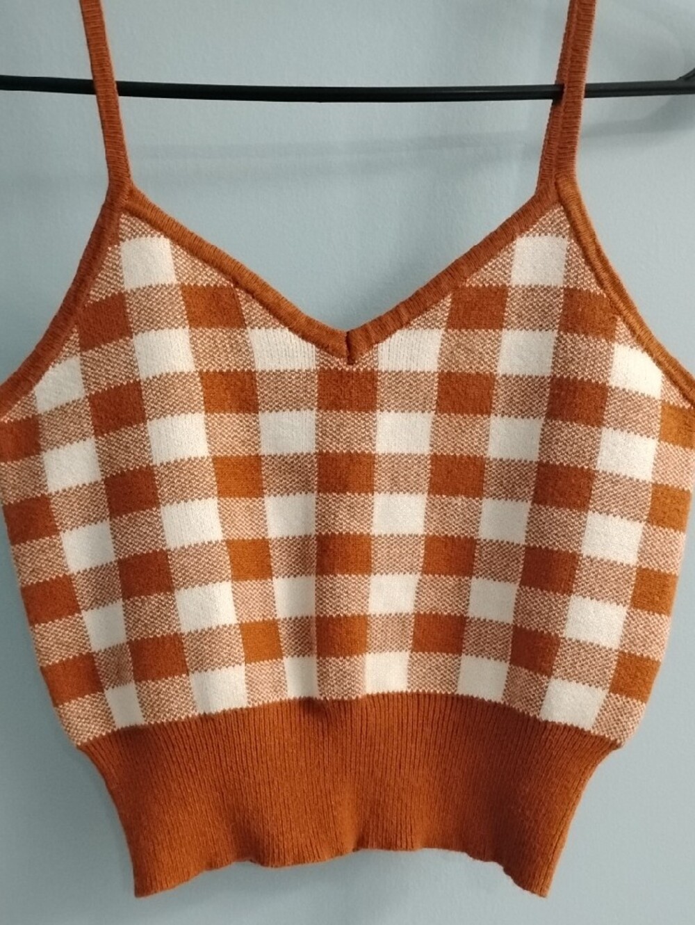 Runway Gingham Knit Cami in Rust and Cream Size Medium - Picture 3 of 4